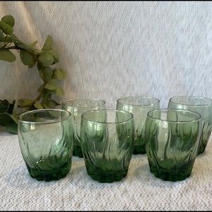 Vintage Green Juice Glasses Twisted bottom Retro Set of Six